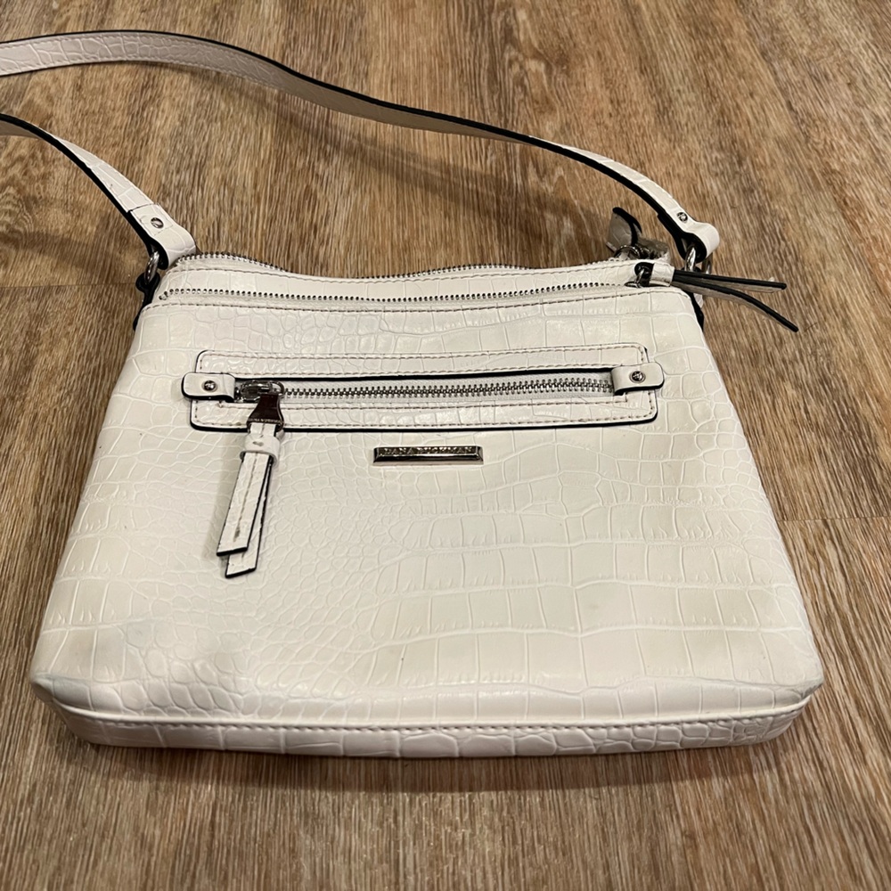 Dana Buchman Crossbody Bag. White crocodile leather.